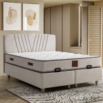 Arden Set Zeron Krem Baza Başlık Takımı - Yelpaze Desenli Başlık & Ahşap Ayak