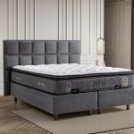 Atlas Set Fendi 01-02 Krem Baza Başlık Takımı - Kare Desenli & Ahşap Ayaklı